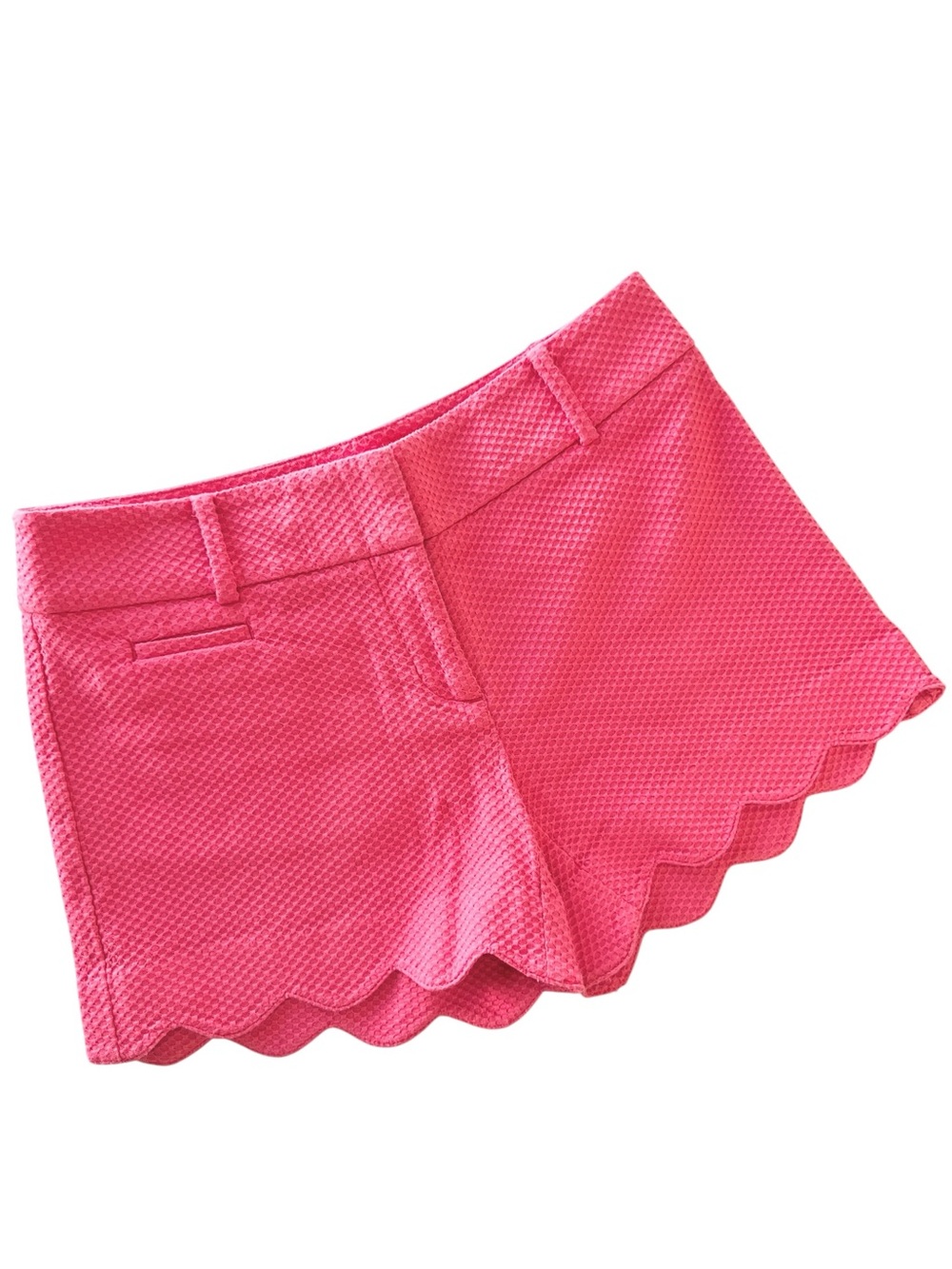 LOFT Women’s Pink Scalloped Hem Shorts 4” Sz 00 Cotton Spandex Blend Textured